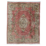 Hand Knotted Wool Area Rug in Rose And Ivory