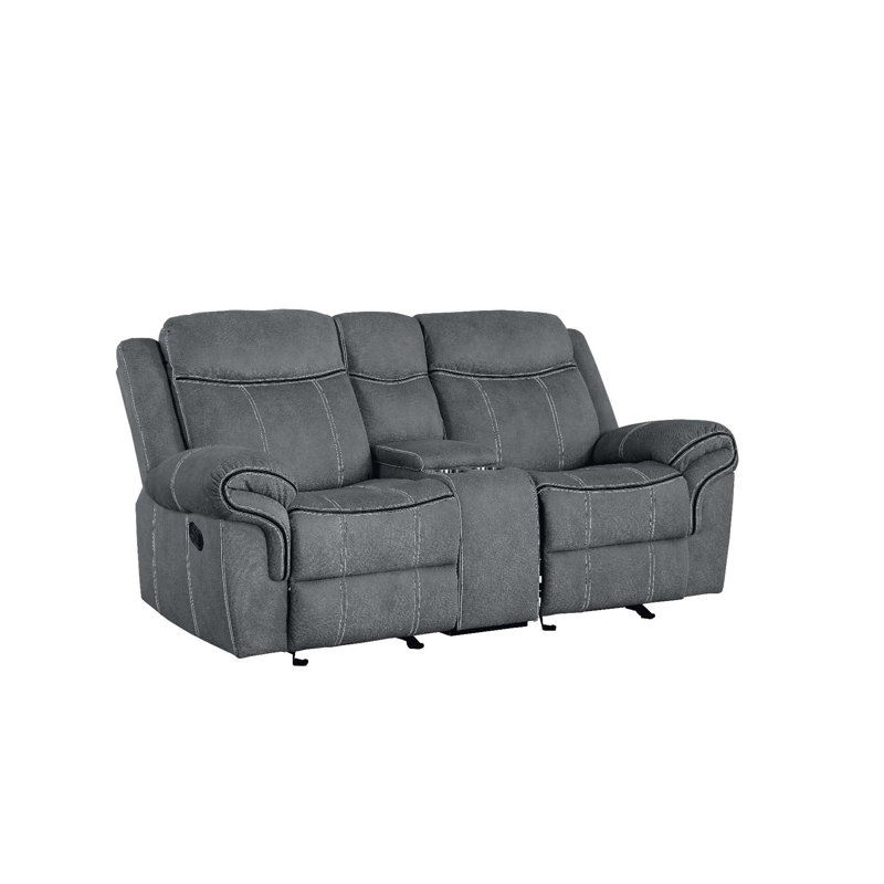 338F1F6AB4924D9CB9A7CD969EC7B6BE Loveseat W/USB Dock & Console (Glider & Motion) - 2-Tone Chocolate Velvet, Gray