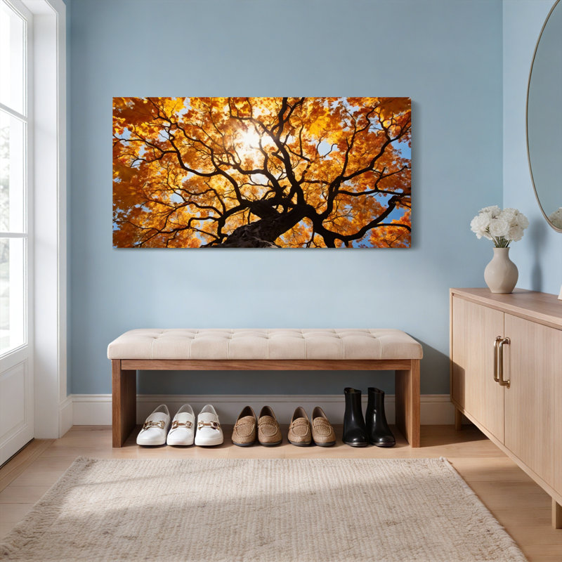 Ensemble de 1 tableau sur toile tendue représentant un arbre d'automne au soleil, H 24 po x l 48 po