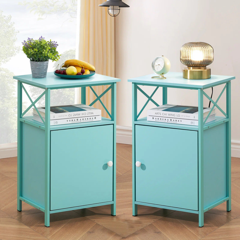 Iron Bedside Table, Light Blue