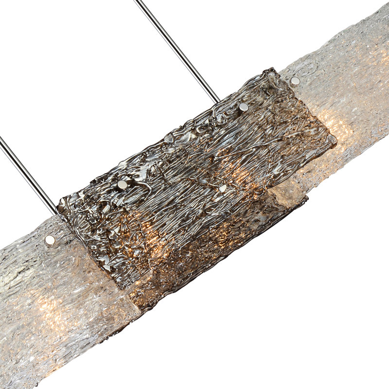 Gwendolyn 6 Light Linear Chandelier, 44 Inch Modern Kitchen Island Light Fixture with Textured Glass, Chrome Finish, for Dining Room, Living Room, Kitchen Island