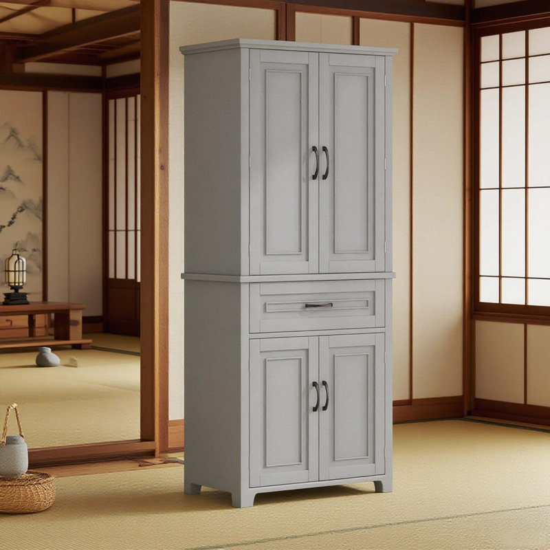 Bathroom Storage Cabinet with Doors and Drawer, Multiple Storage Space, Adjustable Shelf, Grey (Old Sku:WF308204AAE), Gray