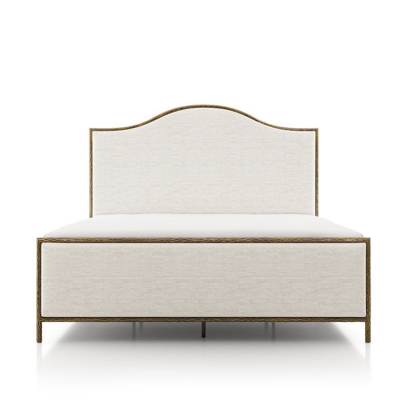 Lalia Modern Upholstered Hammered Metal Camelback Bed, Matte Gold, King