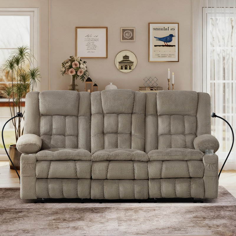 3-seater Manual Reclining Sofa With Fold-down Console, Hidden Storage Drawer & Double Padded Velvet Upholstery – Comfortable Recliner Couch For Living Room, Apartment