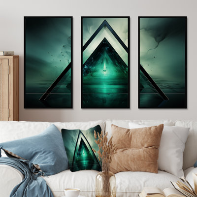«Green Abstract Echoes Of Pyramid I» - art mural géométrique