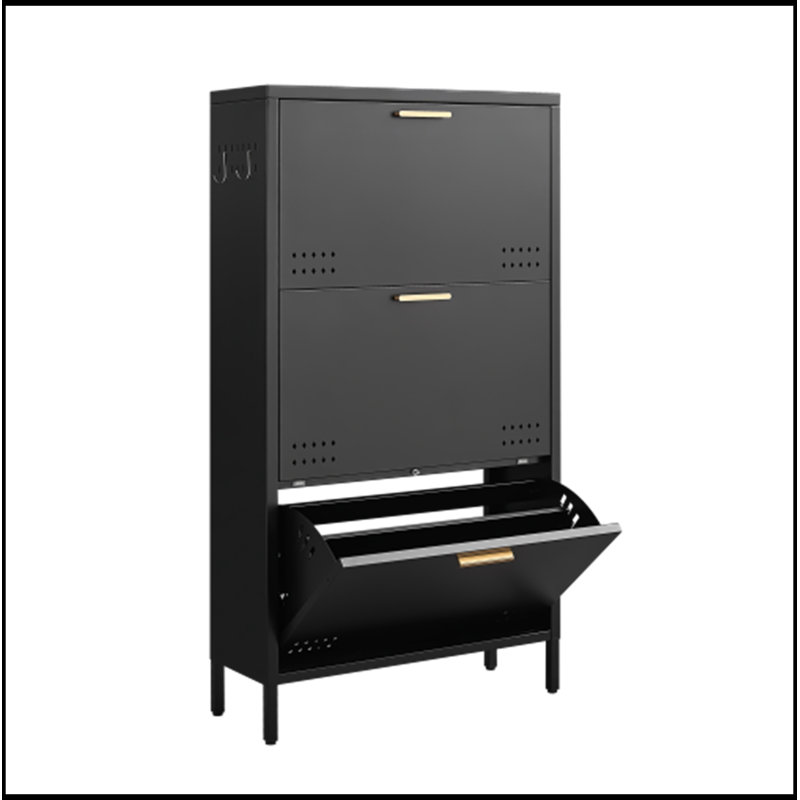 Armoire à chaussures avec 3 tiroirs rabattables, Noir