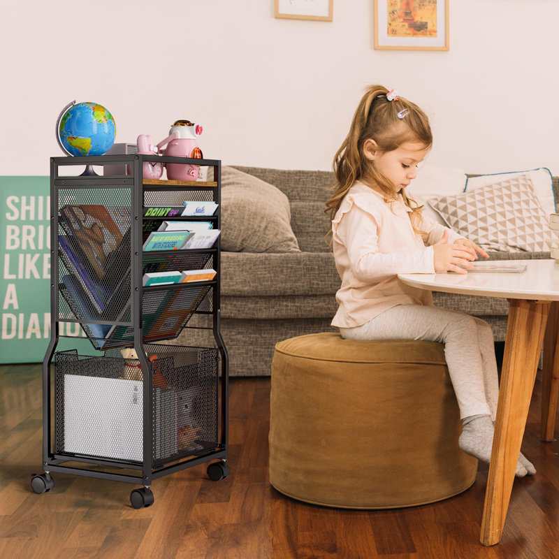 8 Tier Rolling File Cart With Hanging File Folder Organizer, Mobile File Organizer With 2 Sides Access Bookcase, Beside/Under Desk Cart With Wheels