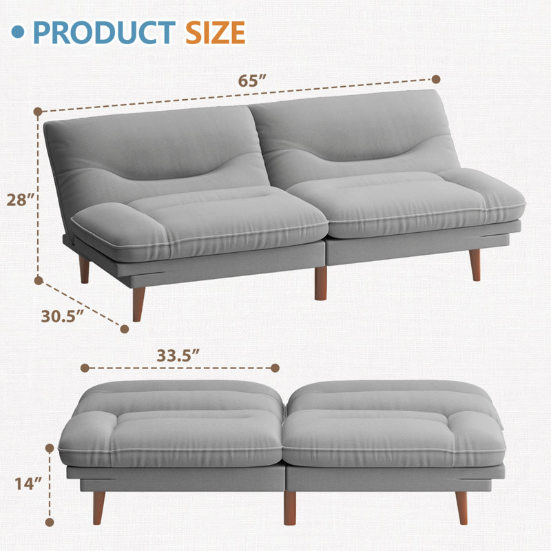 Canapé FUTON avec côtés et dossier réglables, Gris clair