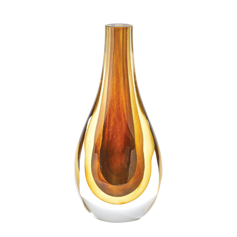 Vase de table en verre fait à la main, H 15,5 po x l 7,25 po x P 5 po