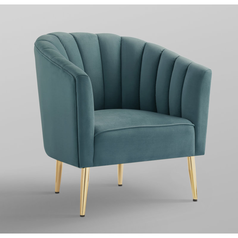 Fauteuil demi-tonneau Khalid, Or, Bleu sarcelle