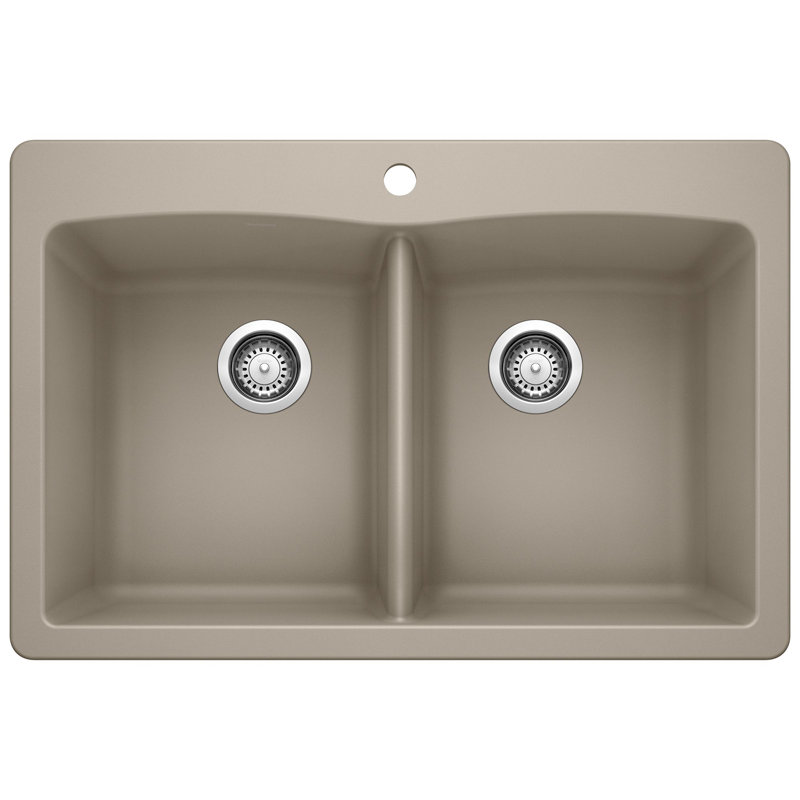 Diamond SILGRANIT 33" L x 22" W Double Bowl Drop-In/Undermount Kitchen Sink, Truffle