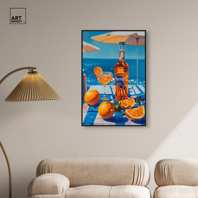 «Coastal Aperol» par Art Remedy, H 37 po x l 25 po, Cadre flottant, Noir
