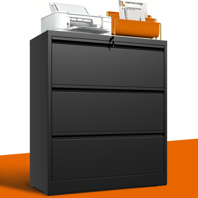 Abheek 3-Drawer Metal Lateral Filing Cabinets with Lock, Assembly Required