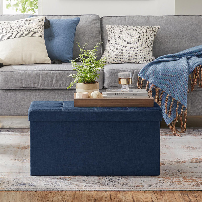 Banc de rangement avec repose-pieds pliant, Marine, Tissu Oxford