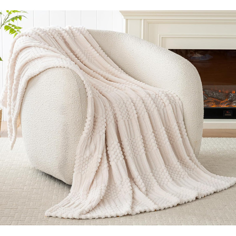 Plaid en molleton doux et moelleux beige, couverture esthétique et mignonne pour toutes les saisons, idéal pour le canapé, le fauteuil et le lit.