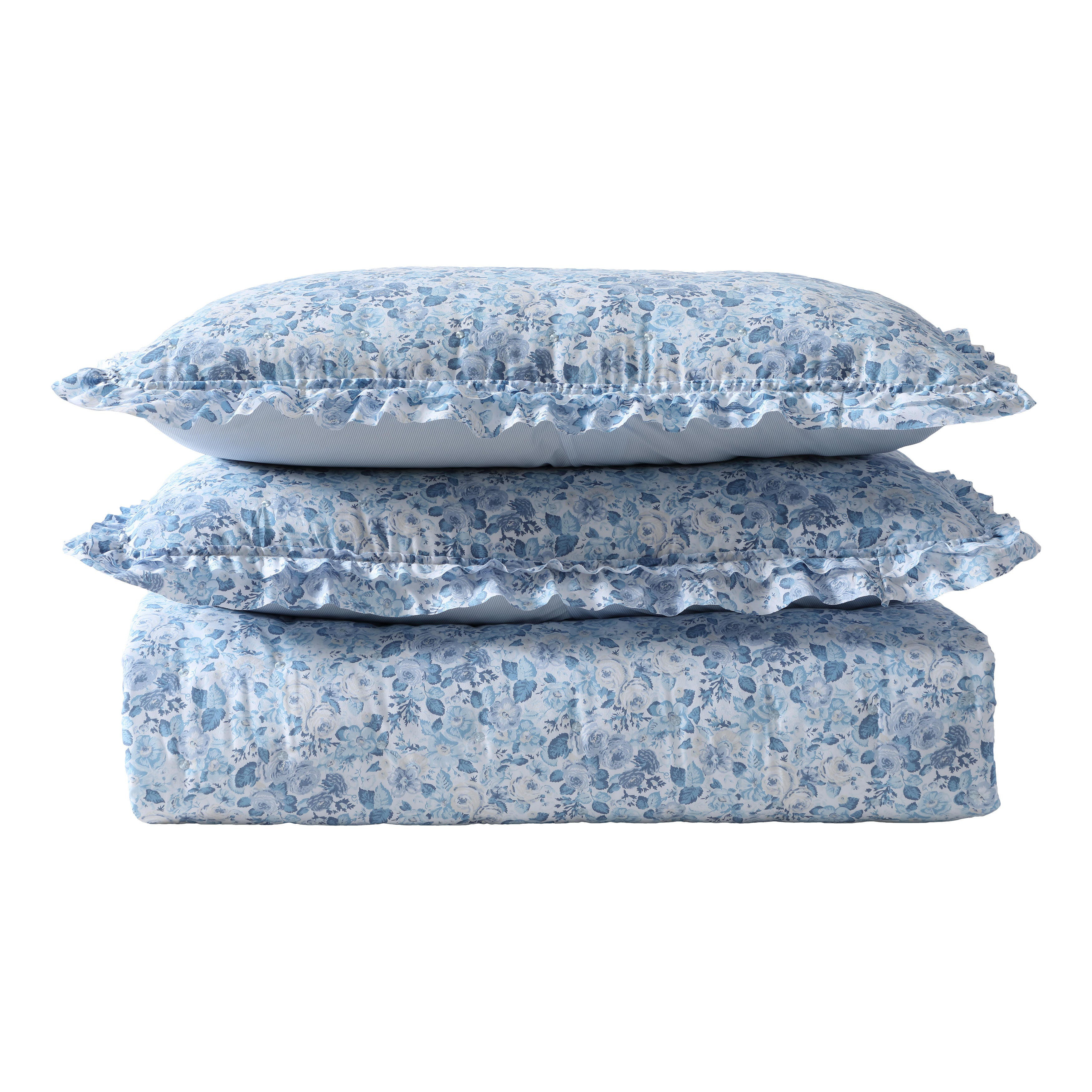 Blue Ruffle Set Laura Ashley Quartet Ruffled Blue Quilt Set & Reviews | Wayfair