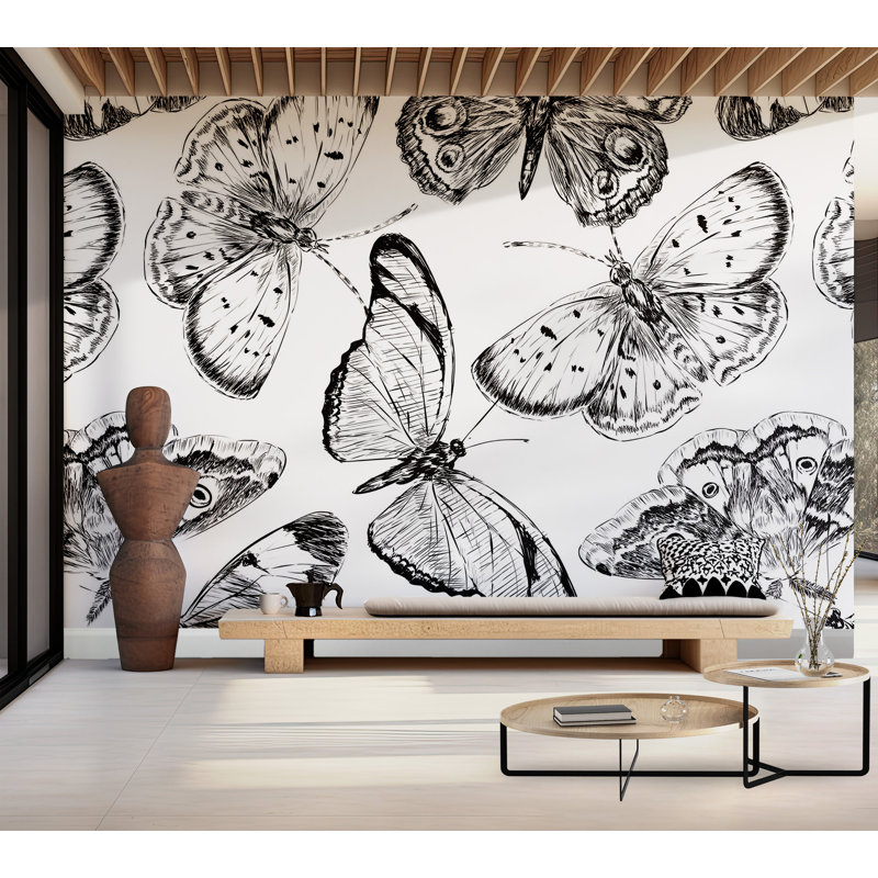 Papier peint de qualité supérieure - Croquis de papillon, L 120 po x l 180 po