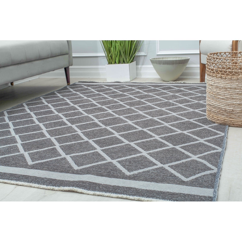 Tapis gris à motif géométrique Tibbs, Rectangle 8 pi x 10 pi