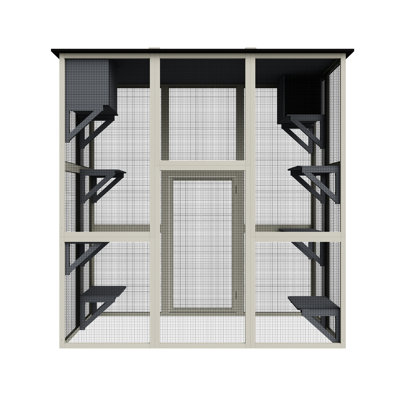 Gray Wooden Outdoor 70.9", Weather - Asphalt Roof, Multi Level Design With 6 Roomy Platforms And 2 Napping Boxes, Smooth Chamfered For 70.9" Cat Enclo