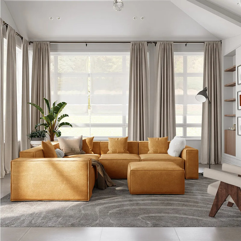 Canapé modulaire surdimensionné en tissu Barrett Minimalist, Jaune, H 30,2 po x l 115,75 po x P 80,3 po, 5