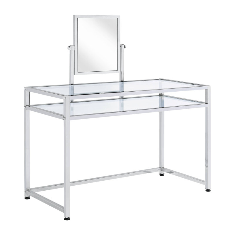 Vanity Desk with Mirror and Stool in Chrome