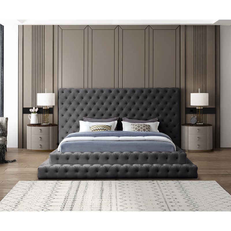 Lit en velours Dymphia Revel, Très grand, Velours gris