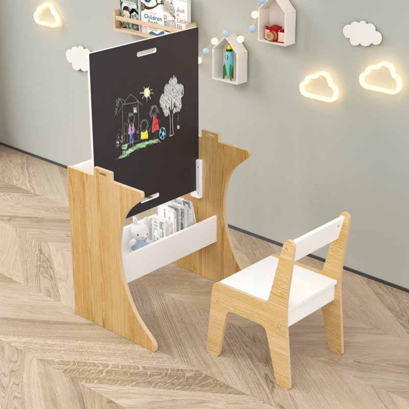Ensemble de table pour enfants avec chaise - Bureau d'étude en bois convertible et tableau noir pour le jeu créatif