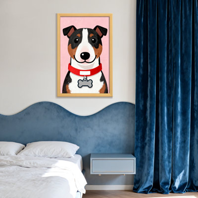 Animals Dog Portrait With Red Collar And Bone Tag