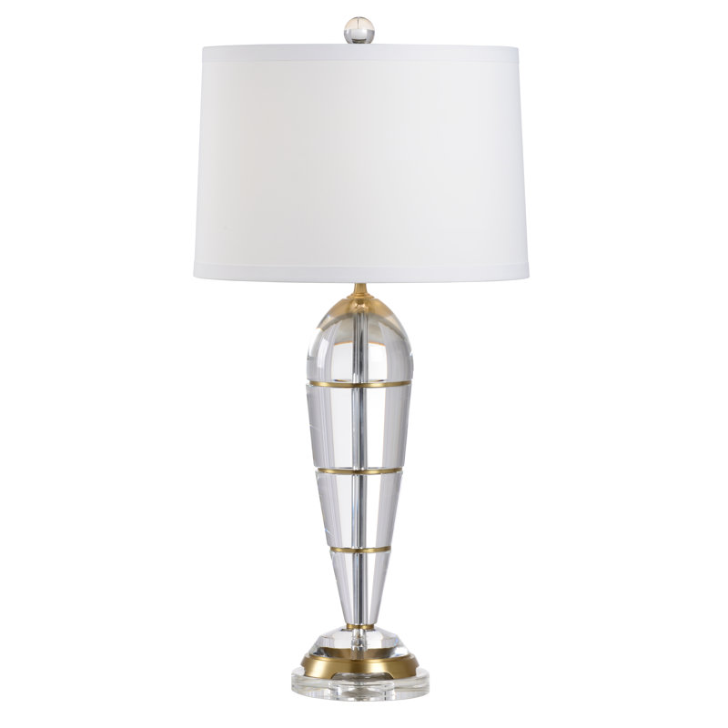 Clear Crystal and Brass Table Lamp with Off-White Silk Shade