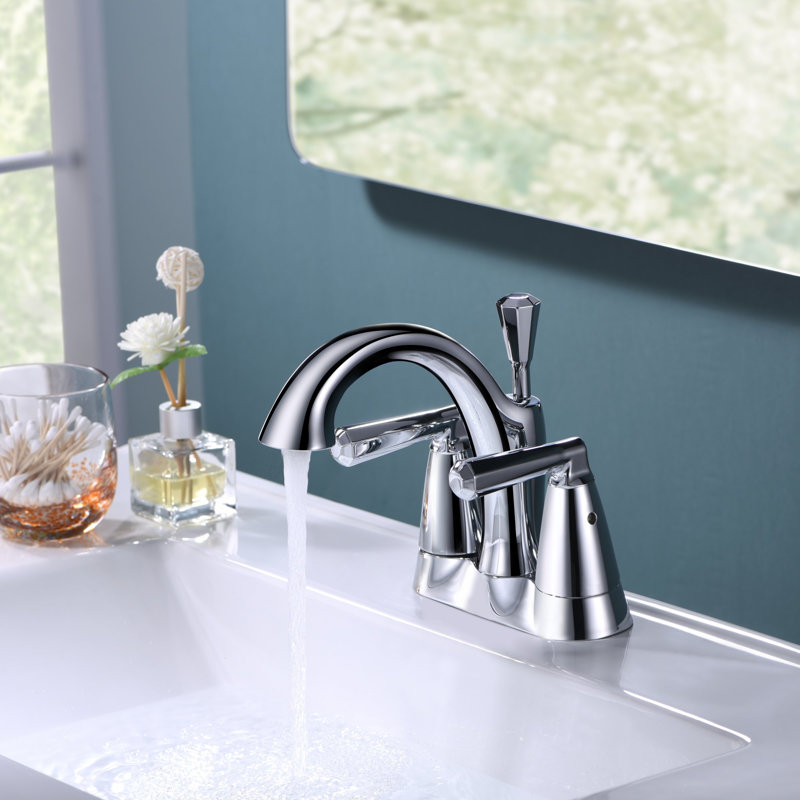 Z Collection Double Handle 4" Centerset Lavatory Bathroom Sink Faucet with Drain Assembly - Chrome Polished, Chrome Polished