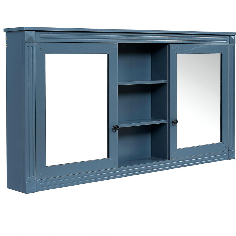 Armoire de rangement murale 55 po 2 en 1 avec tablettes réglables, charnières à fermeture en douceur, miroirs haute définition, pour meuble-lavabo, salon, rangement de chambre à coucher