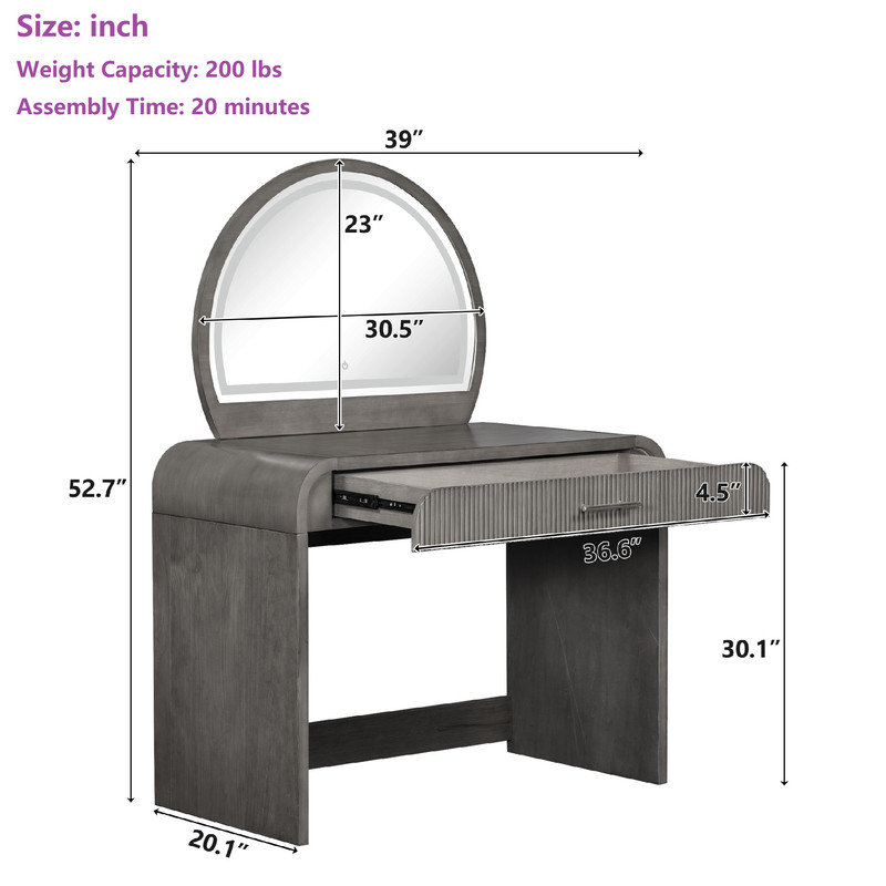 39" Free-standing Vanity with 1 Drawer & Touch Screen Lighted Mirror, Espresso