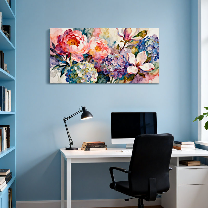 Plantes et fleurs, aquarelle florale, reproduction d'art, H 16 po x l 32 po