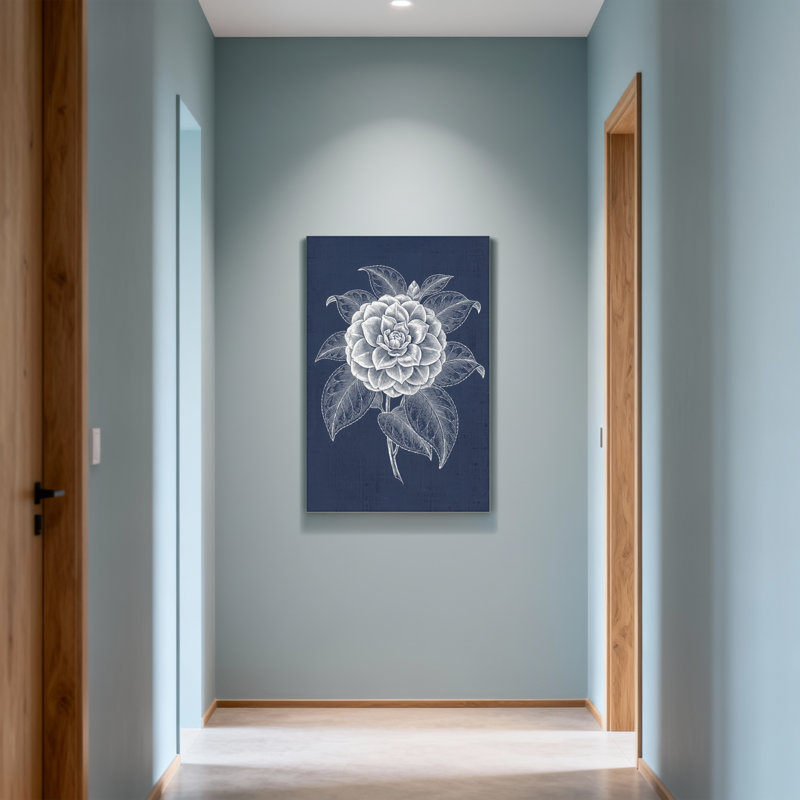 Plantes et fleurs - rose blanche sur fond bleu marine, H 36 po x l 24 po