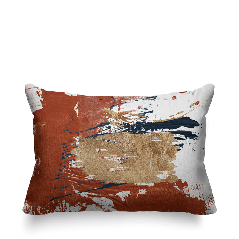 Coussin lombaire intérieur / extérieur abstrait Sarian, Orange brûlé / or / blanc