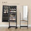 Armoire pour bijoux noire autoportante avec miroir pleine grandeur, rangement de maquillage 2 en 1, 108 fentes, 36 crochets, 4 tablettes