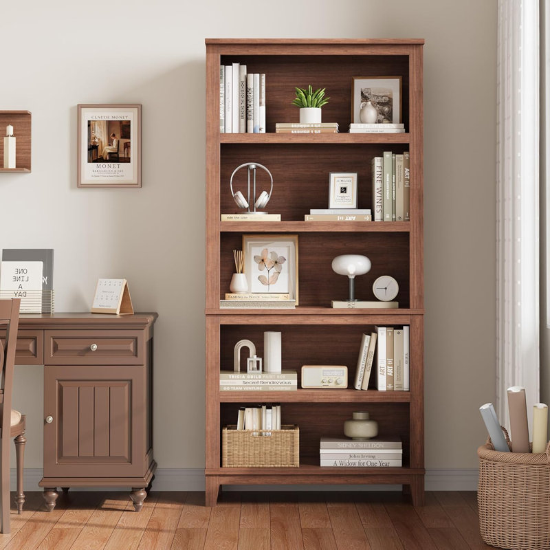 Bibliothèque de campagne 71 pouces avec tablettes réglables, bibliothèque en bois à 5 niveaux pour le salon ou le bureau