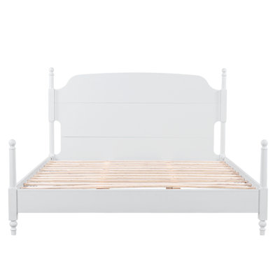 Camrin Traditional Farmhouse Solid Wood Platform Bed Frame with Arched Camelback Headboard, 4-Poster Design for Bedroom