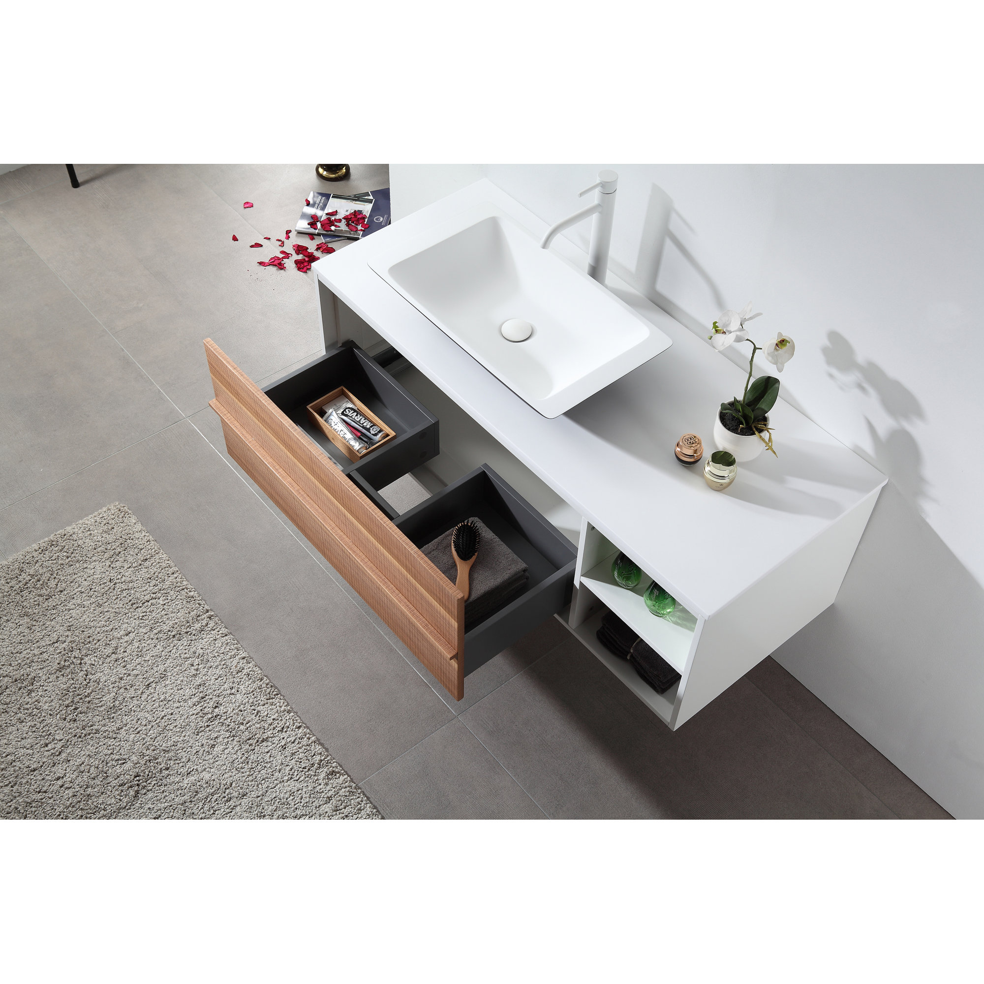 Steinbeck 48" Wall-Mounted Single Bathroom Vanity Set, Black, White
