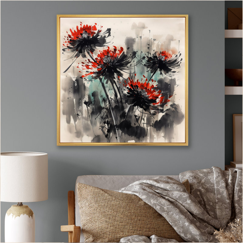 «Ruthellen Bloud Red Flower», reproduction sur toile, H 16 po x l 16 po x P 1 po, Cadre flottant doré