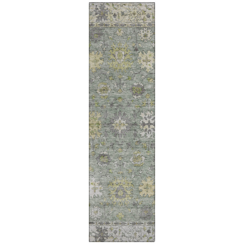 Machine Washable Indoor/Outdoor Xhevrie Sage Rug, Runner 2'3" x 7'6"