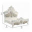 Très grand lit Kin, blanc rétro orné, similicuir beige touffeté
