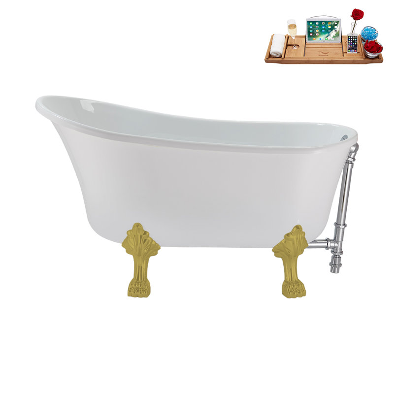 51.2'' x 25.6'' Soaking Acrylic Bathtub, Brushed Gold, Polished Chrome