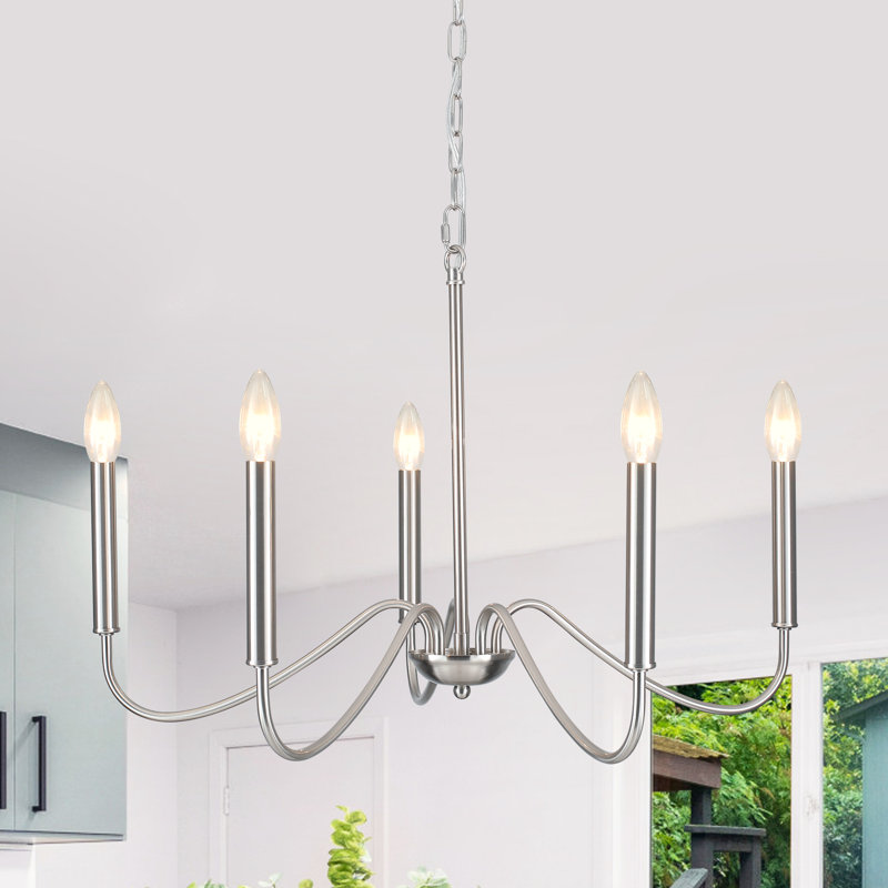 Jeneanne Dimmable Classic/Traditional Candle Style Chandelier, Nickel, 5 Lights