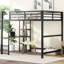 Lit mezzanine double noir avec bureau et rangement - Structure en métal robuste pour un rangement sécuritaire pour dormir