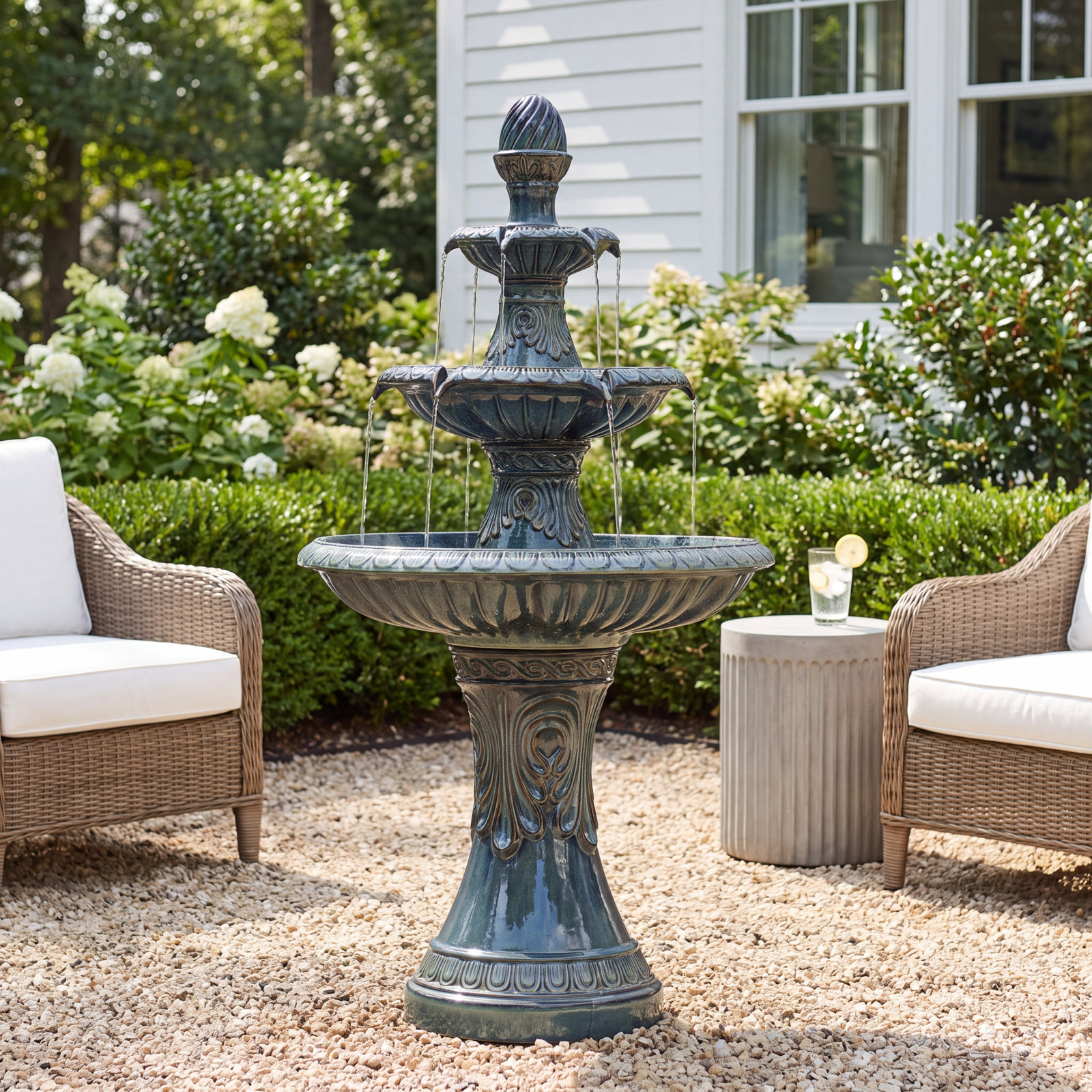 Shiloh Ceramic / Porcelain Fountain, Teal