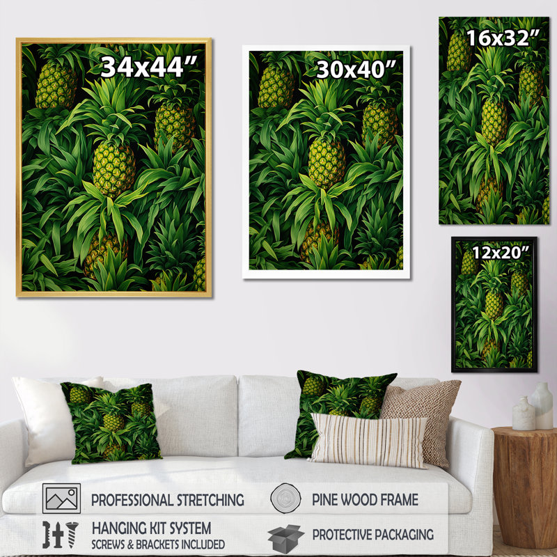 «Tropicana Pinapple Tapisserie», reproduction d'art sur toile, Cadre photo argenté, H 20 po x l 12 po x P 1 po