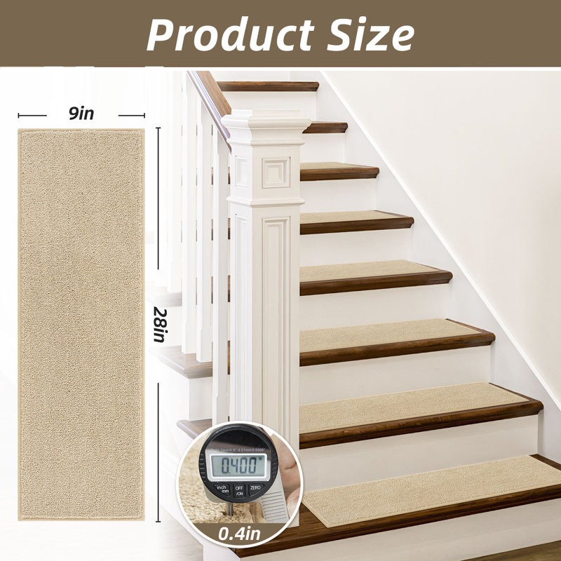 Tapis d'escalier intérieur antidérapant et lavable (ensemble de 4), Light Beige, 4