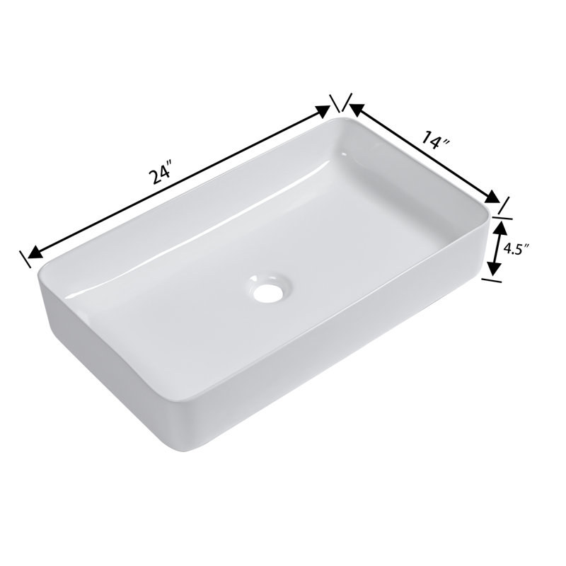 24"X14"  Ceramic Rectangular Vessel Bathroom Sink