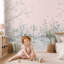 Papier peint étang paysage nénuphars sur fond rose pastel-129446399-129446404